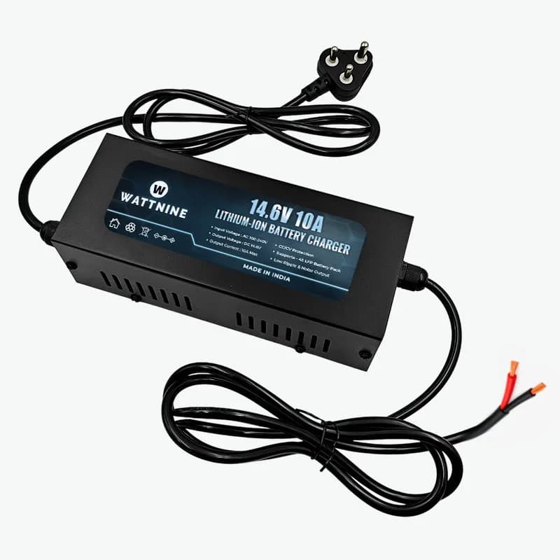 WATTNINE 14.6V 10A Lithium Battery Charger for 4S LFP Battery Pack - 146W Table-Top Charger with CC & CV