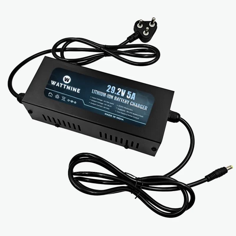 WATTNINE 29.2V 5A Lithium Battery Charger for 8S LFP Battery Pack - 146W Table-Top Charger with CC & CV