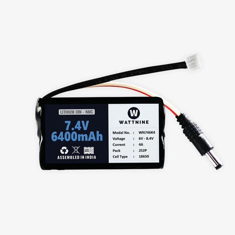 WATTNINE® 7.4V 6400mAh Rechargeable Lithium-ion NMC Battery Pack with Warranty for GPS, CCTV, and Commercial Application