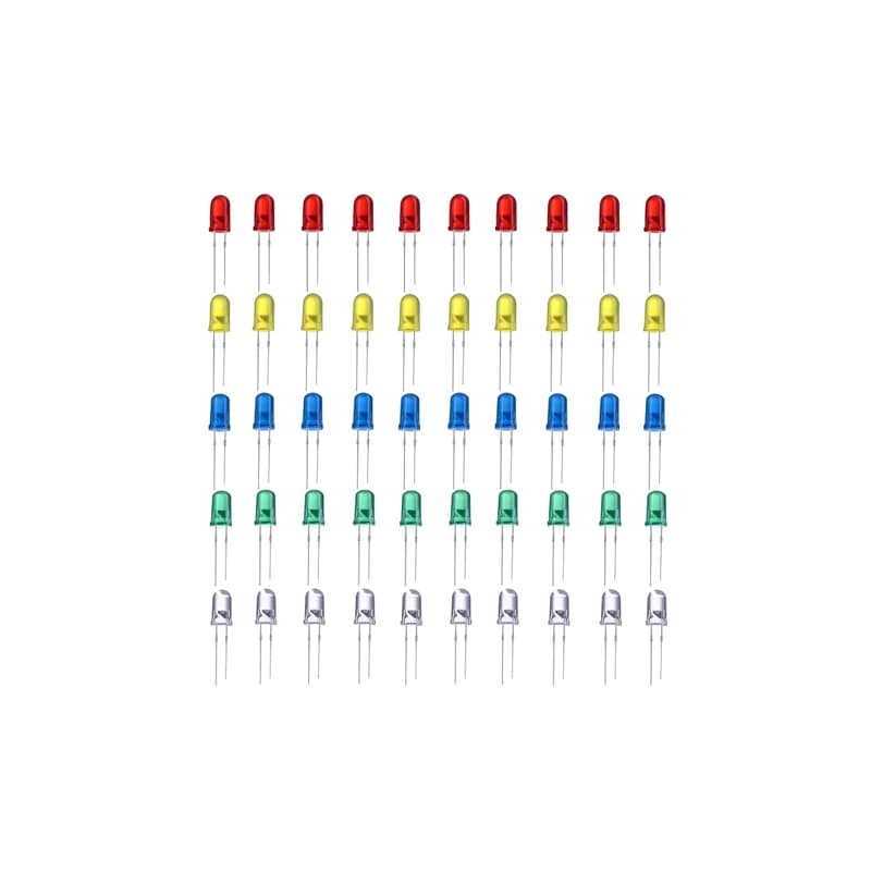 100pcs 5mm Light Assorted Kit DIY LEDs Set (20 LEDs x White Yellow Red Green Blue)