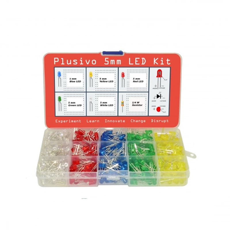 Plusivo 5mm LED Assortment Kit (500pcs) With Bonus PCB And 220 Ω Resistors(100pcs)