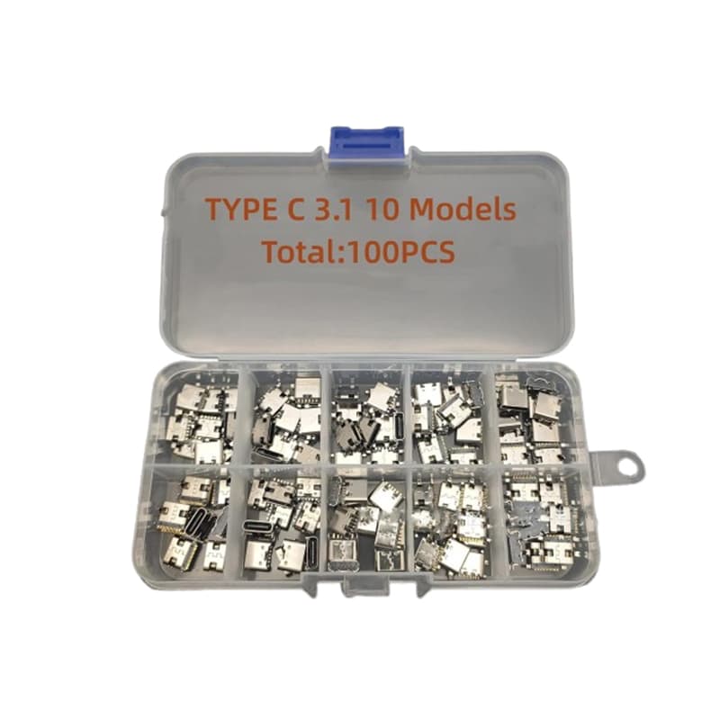 100PCS USB Type-C 3.1 Female Socket Connectors 10 Models, 6P & 16P for DIY