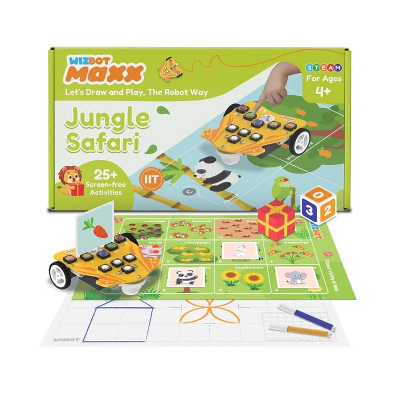 Wizbot Maxx Jungle Safari – Screen-Free Button-Based Robot Toy for Kids Age 4+