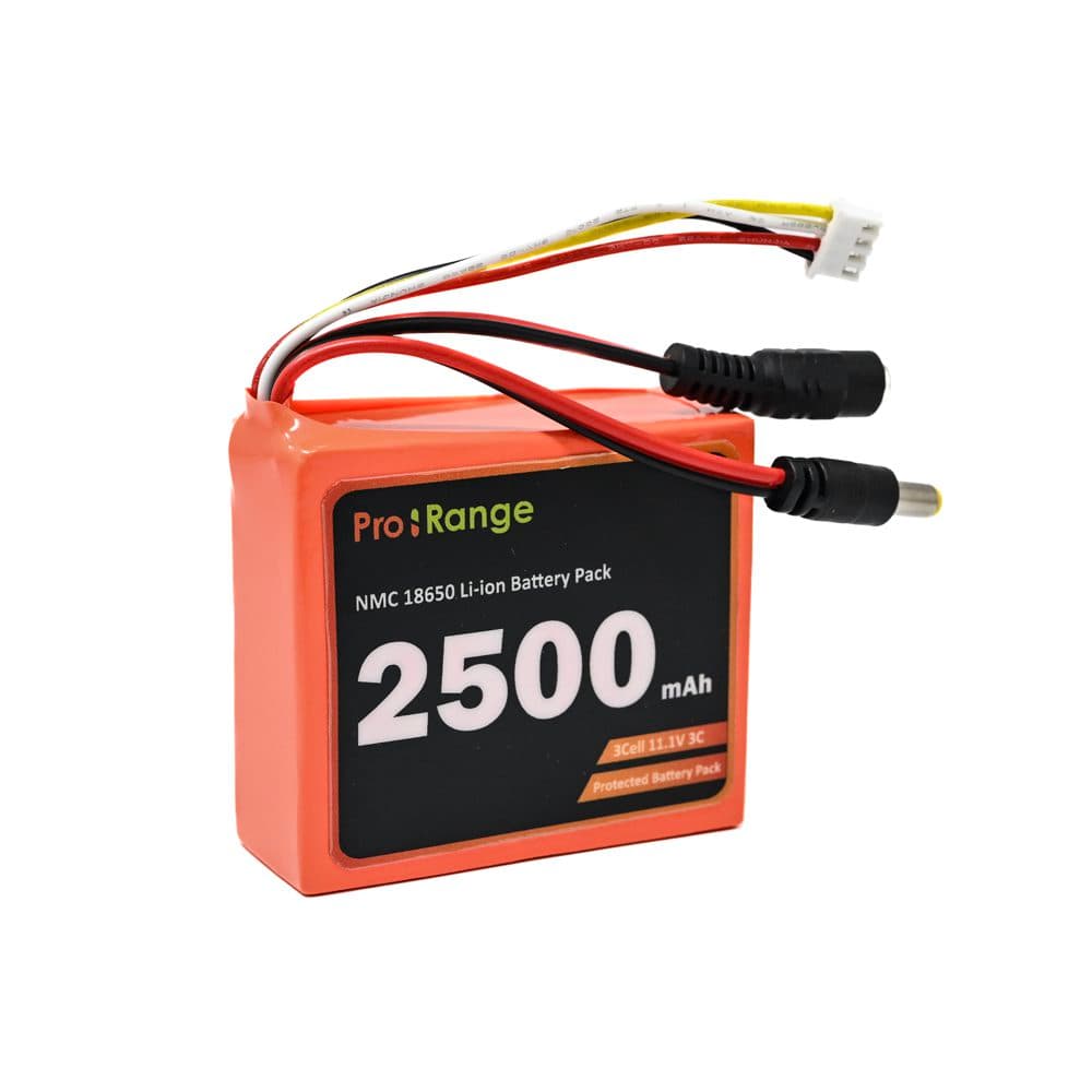 Pro-Range A Grade NMC N18650CH 11.1V 2500mAh 3C 3S1P Li-Ion Battery Pack with DC Jack Male & Female