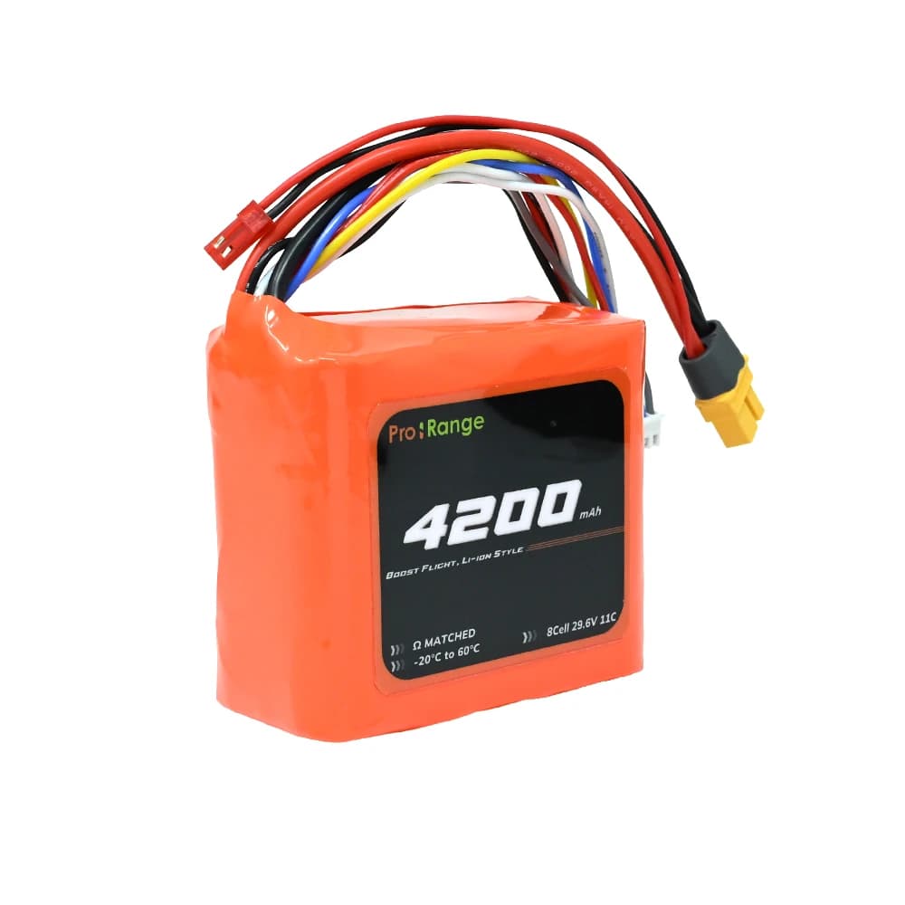 Pro-Range INR P42A 29.6V 4200mAh 11C 8S1P 7" FPV Drone & E-VTOL Drone Compact Li-ion Battery Pack with XT-60