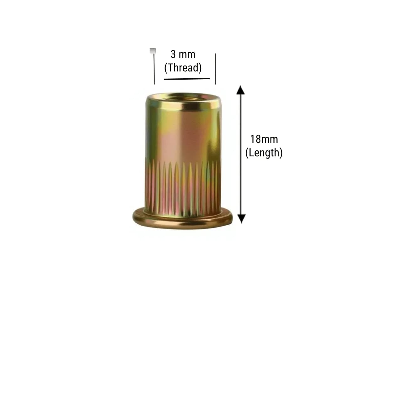M3 × 18 mm Flat Head Knurled Rivet Nut (Pack of 10pcs)