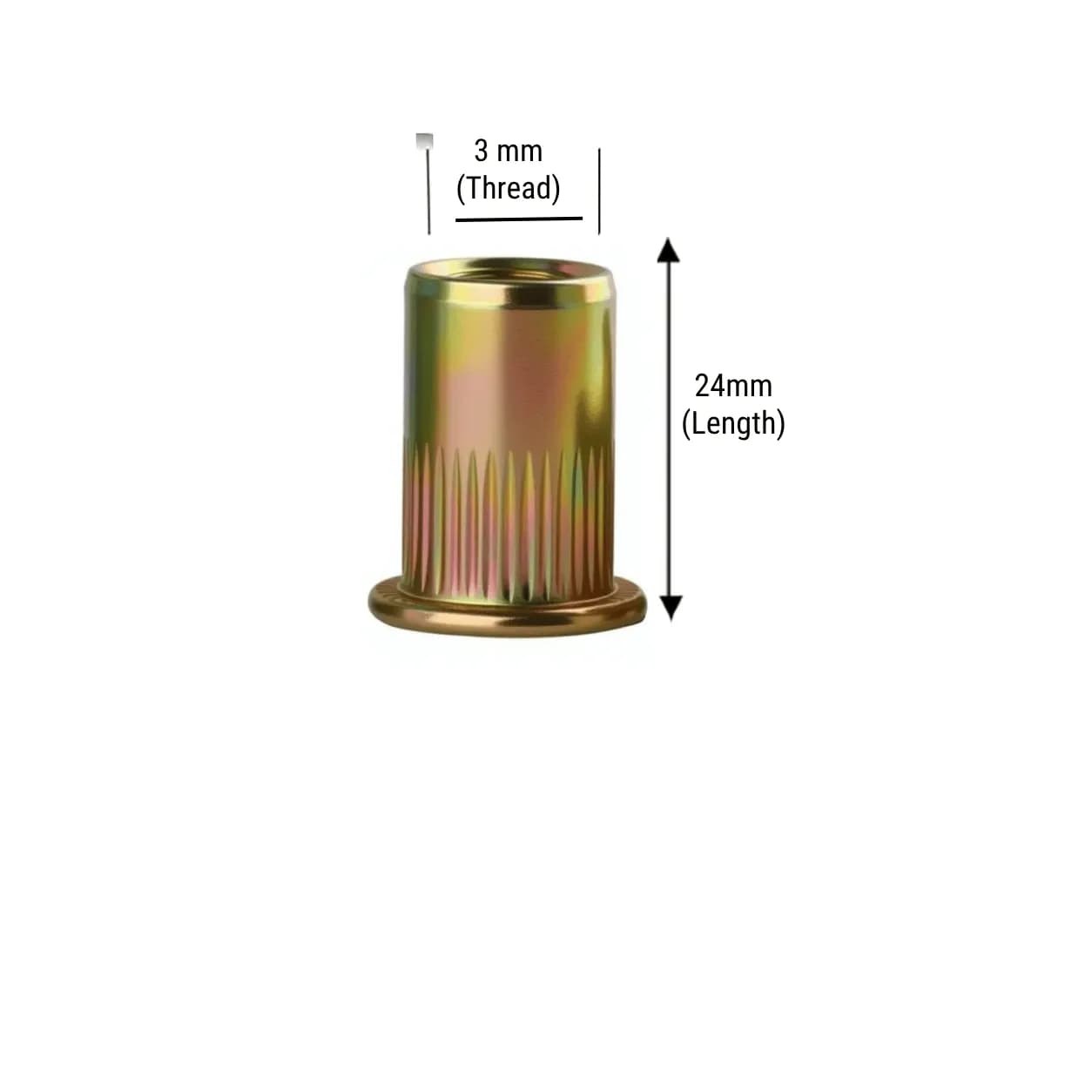M3 × 24 mm Flat Head Knurled Rivet Nut (Pack of 10pcs)