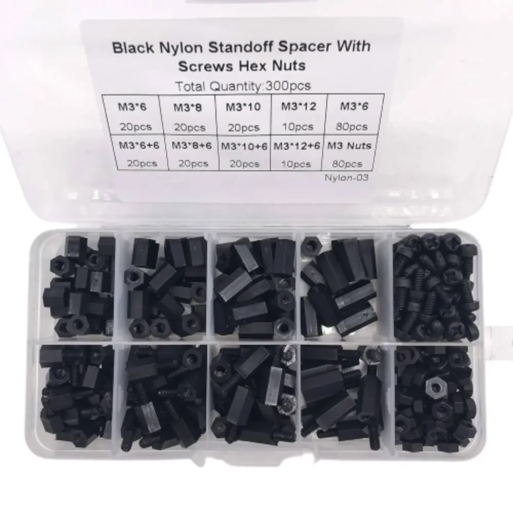 M3 300pcs Black Nylon Standoff Spacer With Screws Hex Nuts