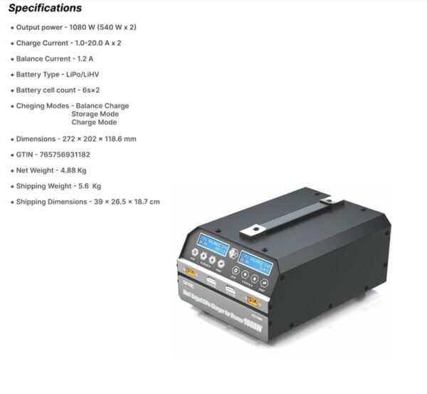 SkyRC PC1080 10A Dual Channel LiPo / LiHV 6S Drone Battery Charger - Image 6