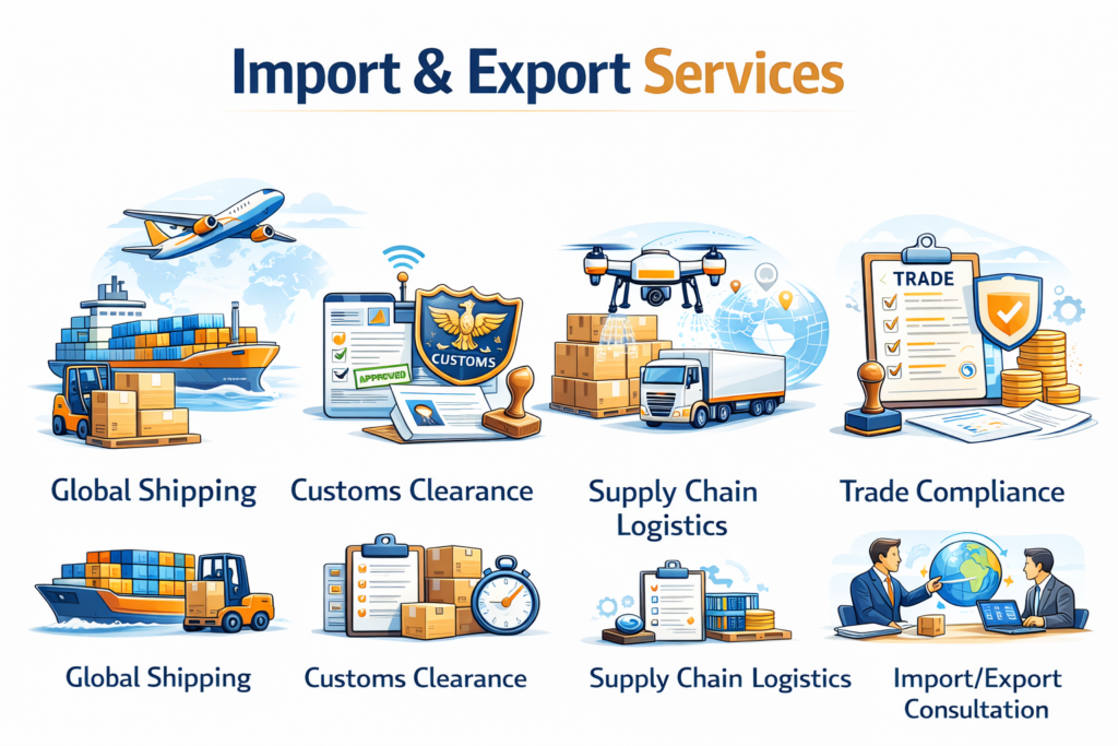 Global import export services for technology equipment and agriculture products by Lofty Innovations